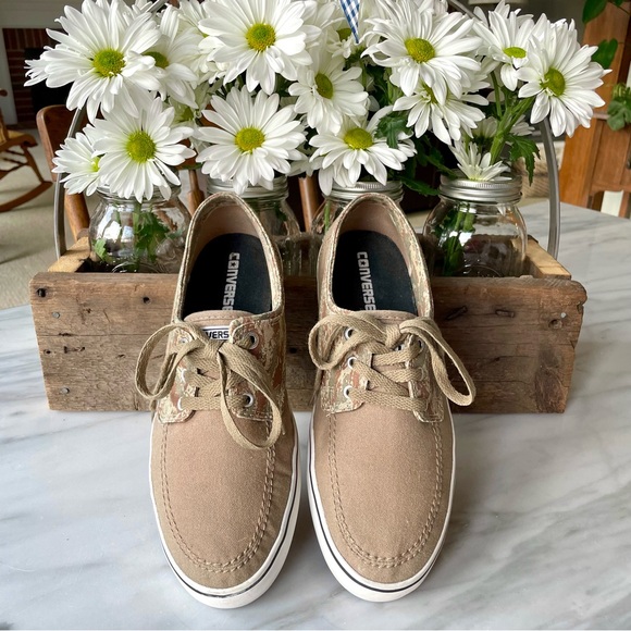 Converse•Size 9.5•Cons Skateboarding Shoes•Khaki and Camo Canvas•Lace-Up Styling - Picture 5 of 16
